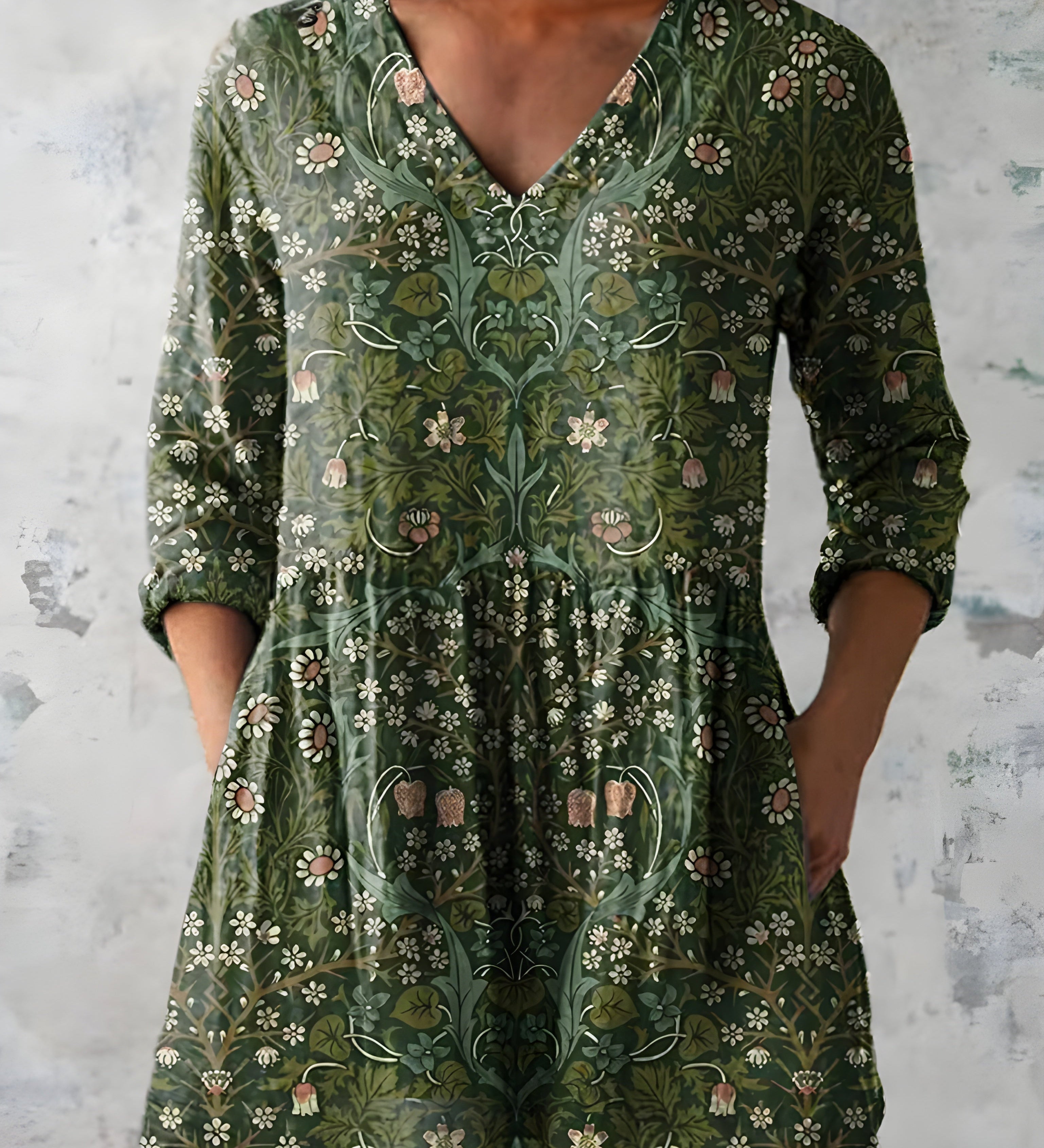 GREEN LONG BLOUSE WITH V-NECK 2