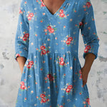 BLUE LONG BLOUSE WITH V-NECK 2