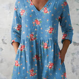 BLUE LONG BLOUSE WITH V-NECK 2