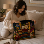 Quilted Tote Bag - Floral and book print