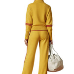 Retro Sporty Webbing Grey-white Half-zip Sweatshirt And Wide-leg Pants Set