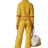 Retro Sporty Webbing Grey-white Half-zip Sweatshirt And Wide-leg Pants Set