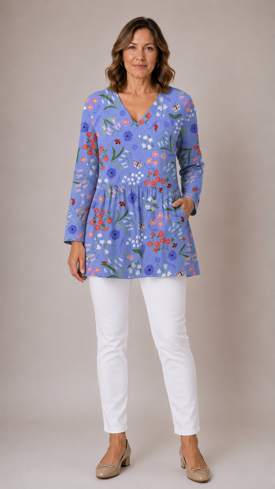 PURPLE LONG BLOUSE WITH V-NECK