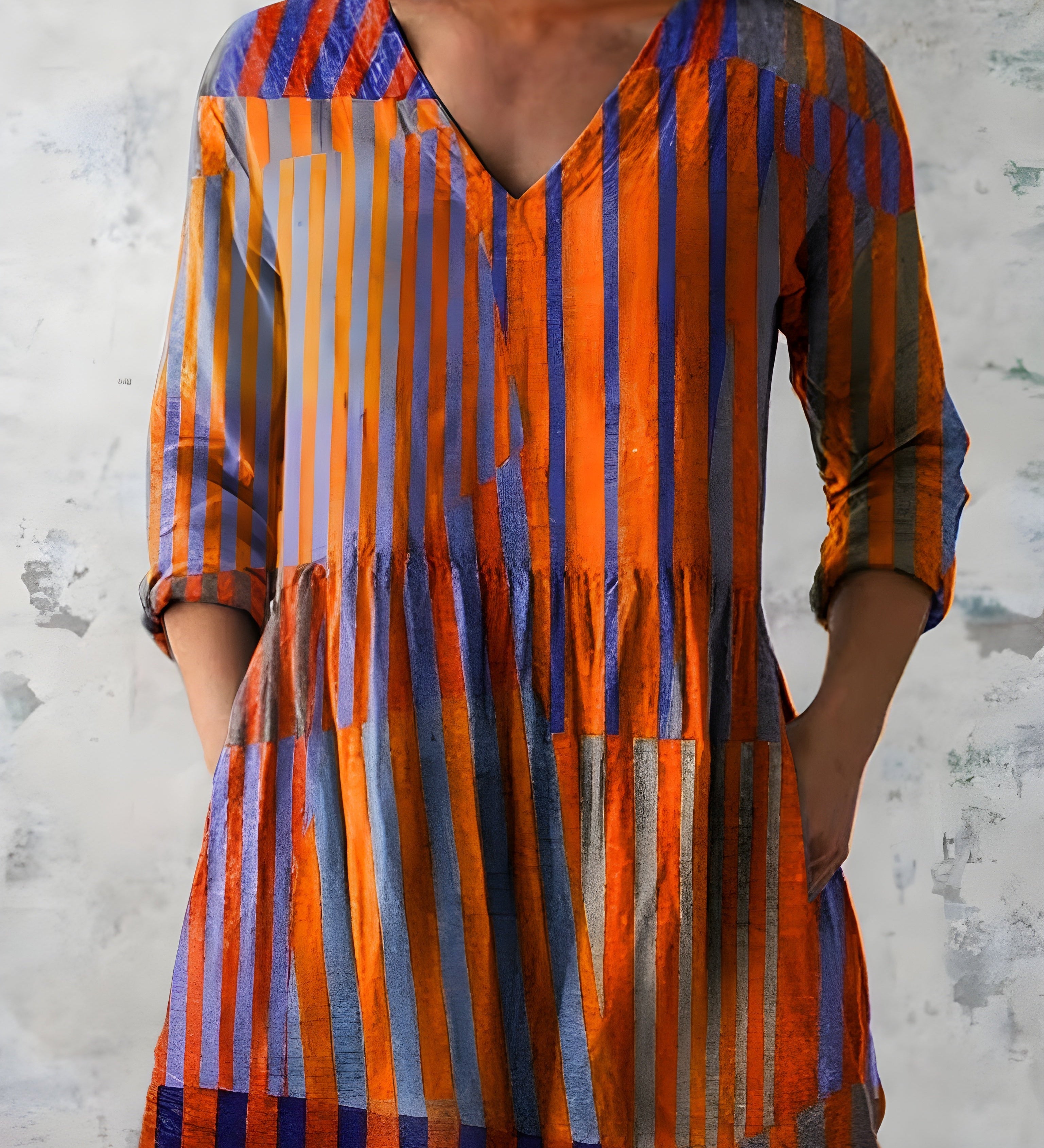 ORANGE LONG BLOUSE WITH V-NECK