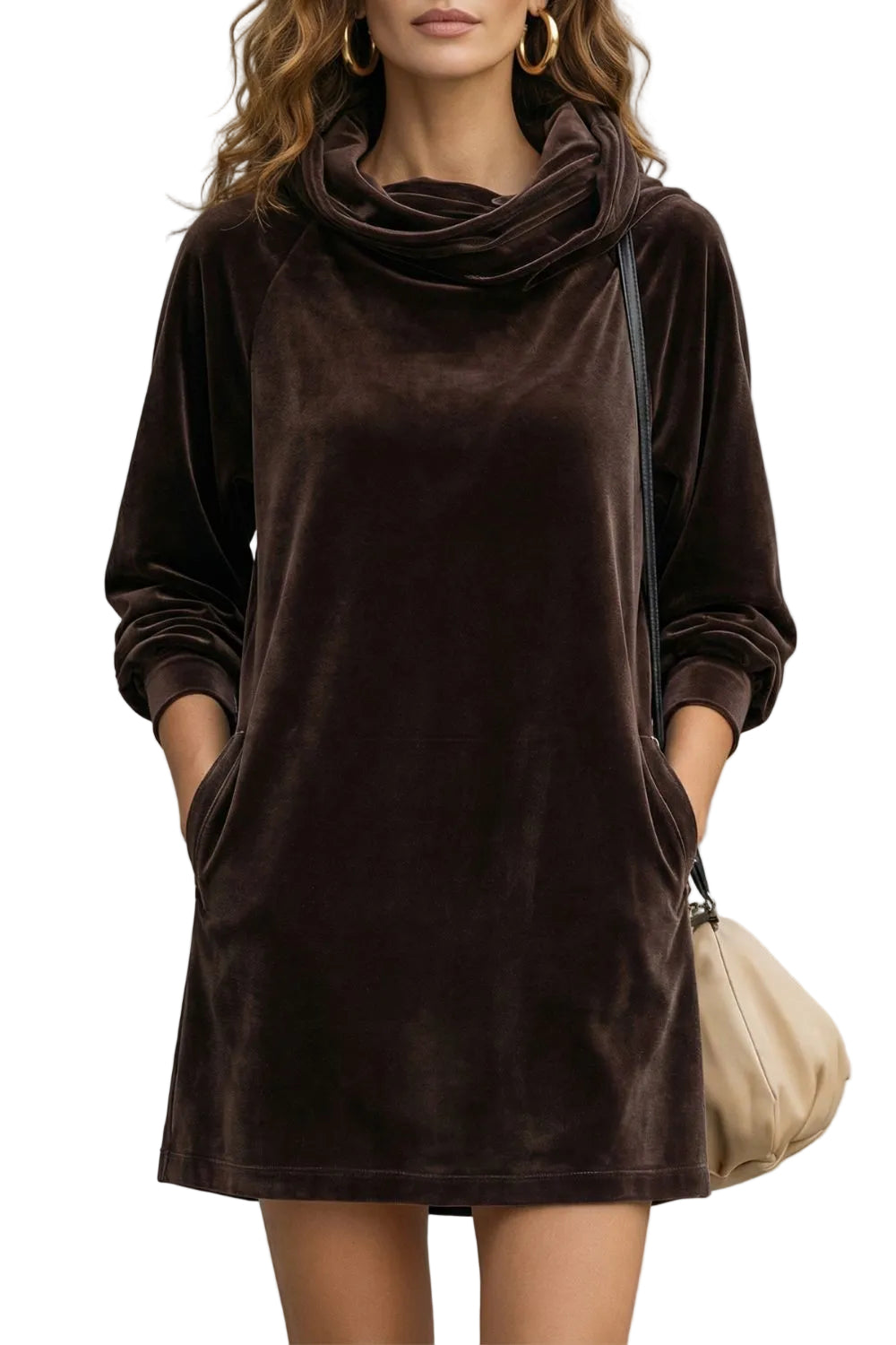 Moréna – Velvet drape comfort – Cowl neck mini dress