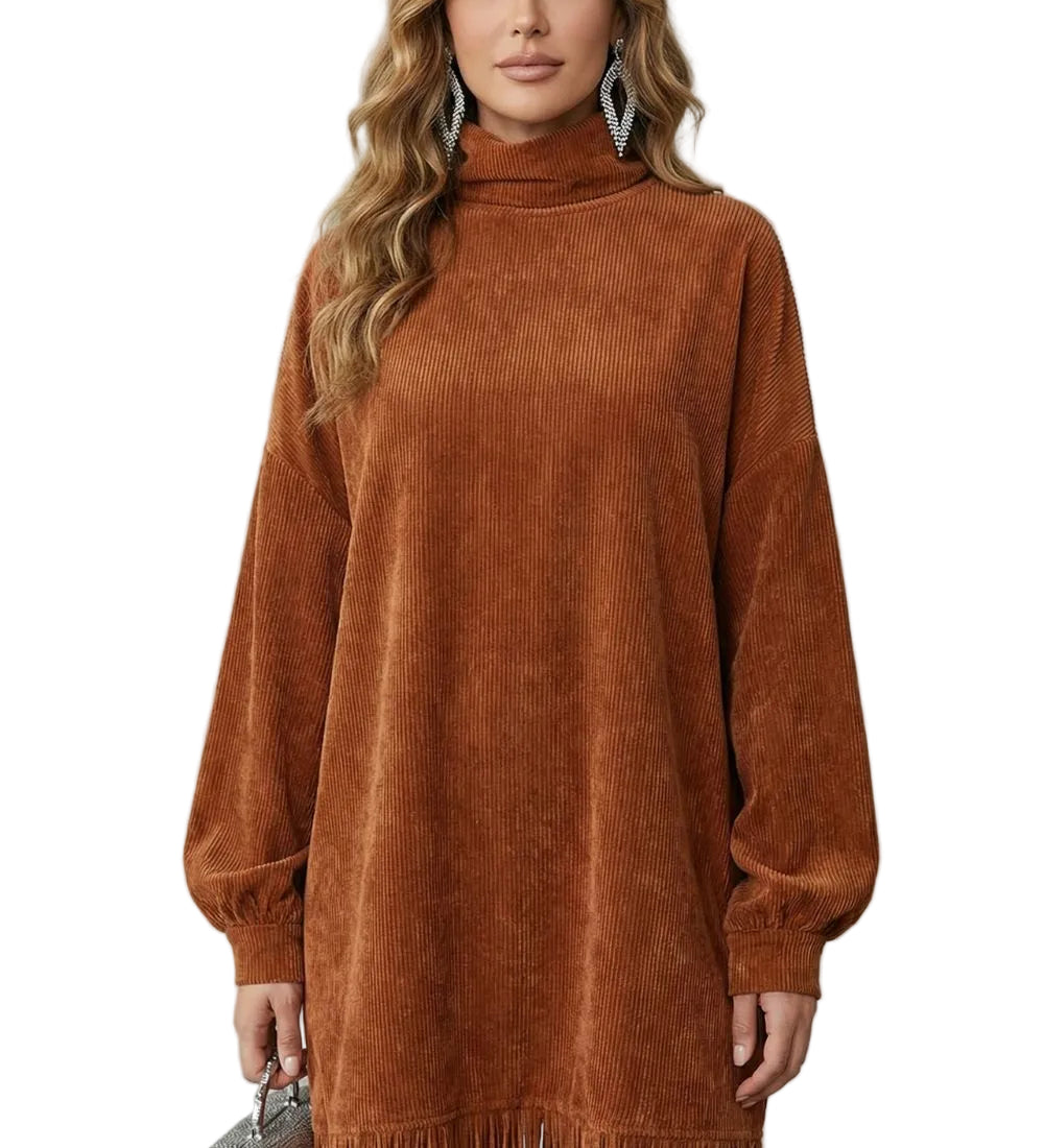 Castellaine – Fringed charm – Turtleneck mini dress