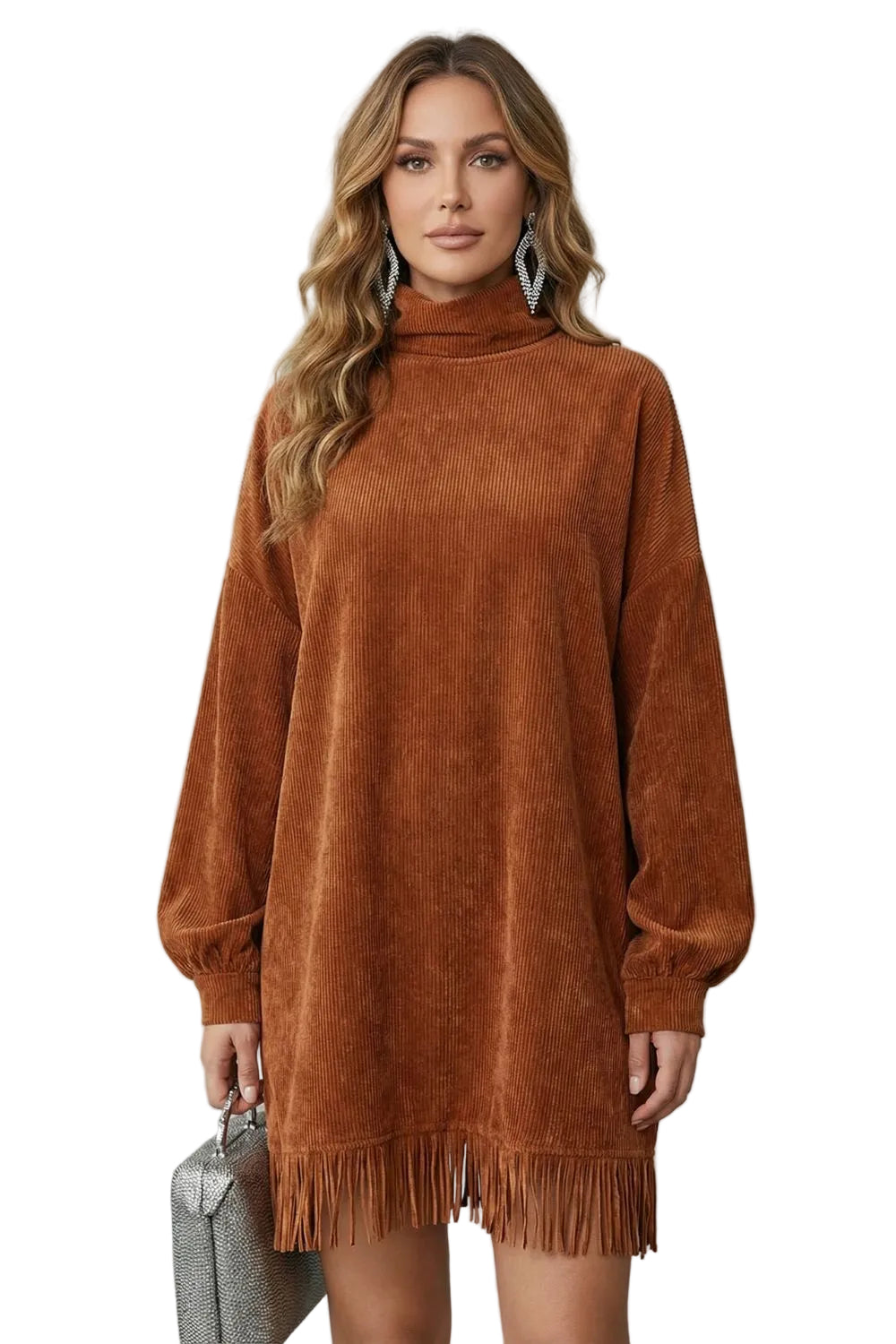 Castellaine – Fringed charm – Turtleneck mini dress