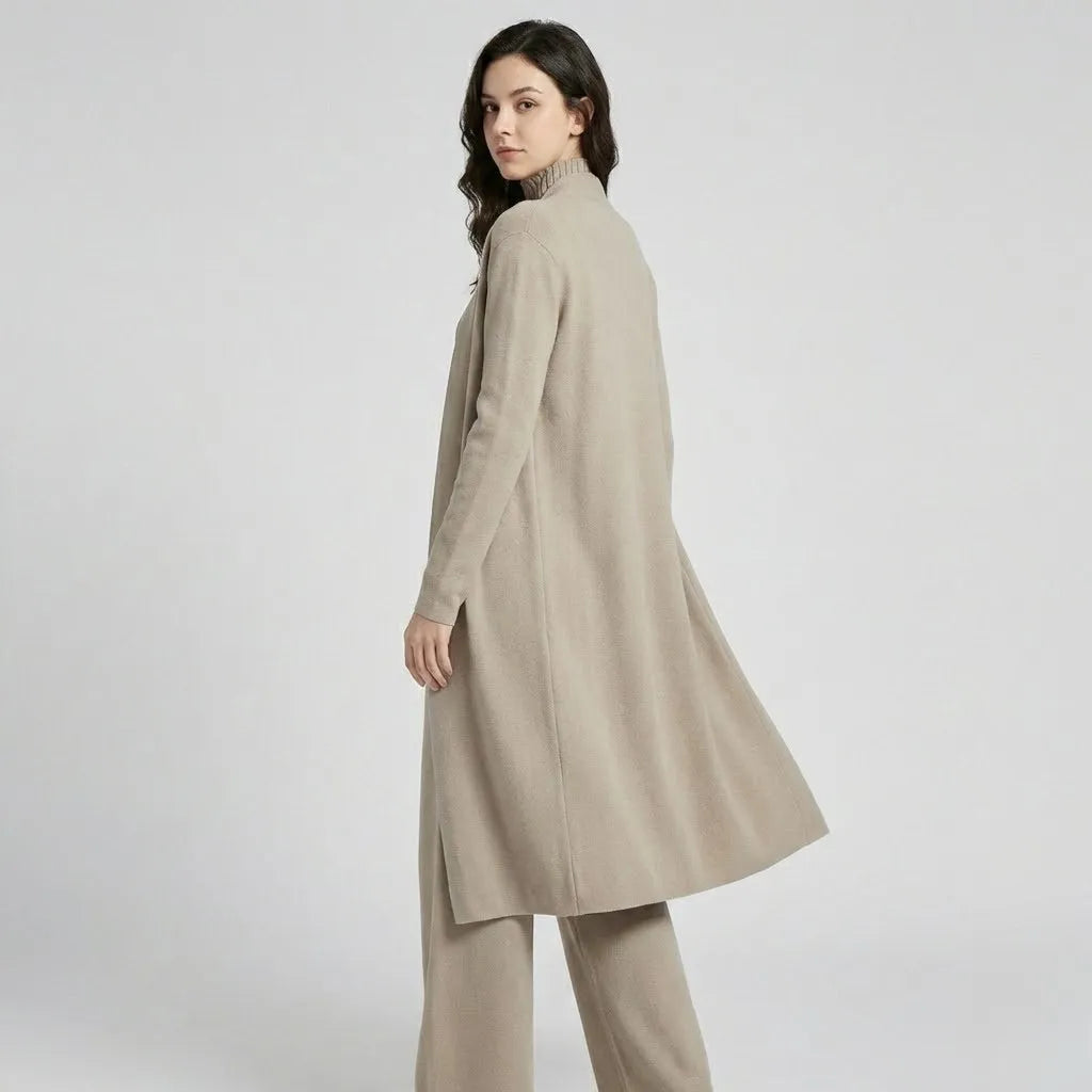 Conjunto de Malha com Cardigan Comprido para Conforto Elegante