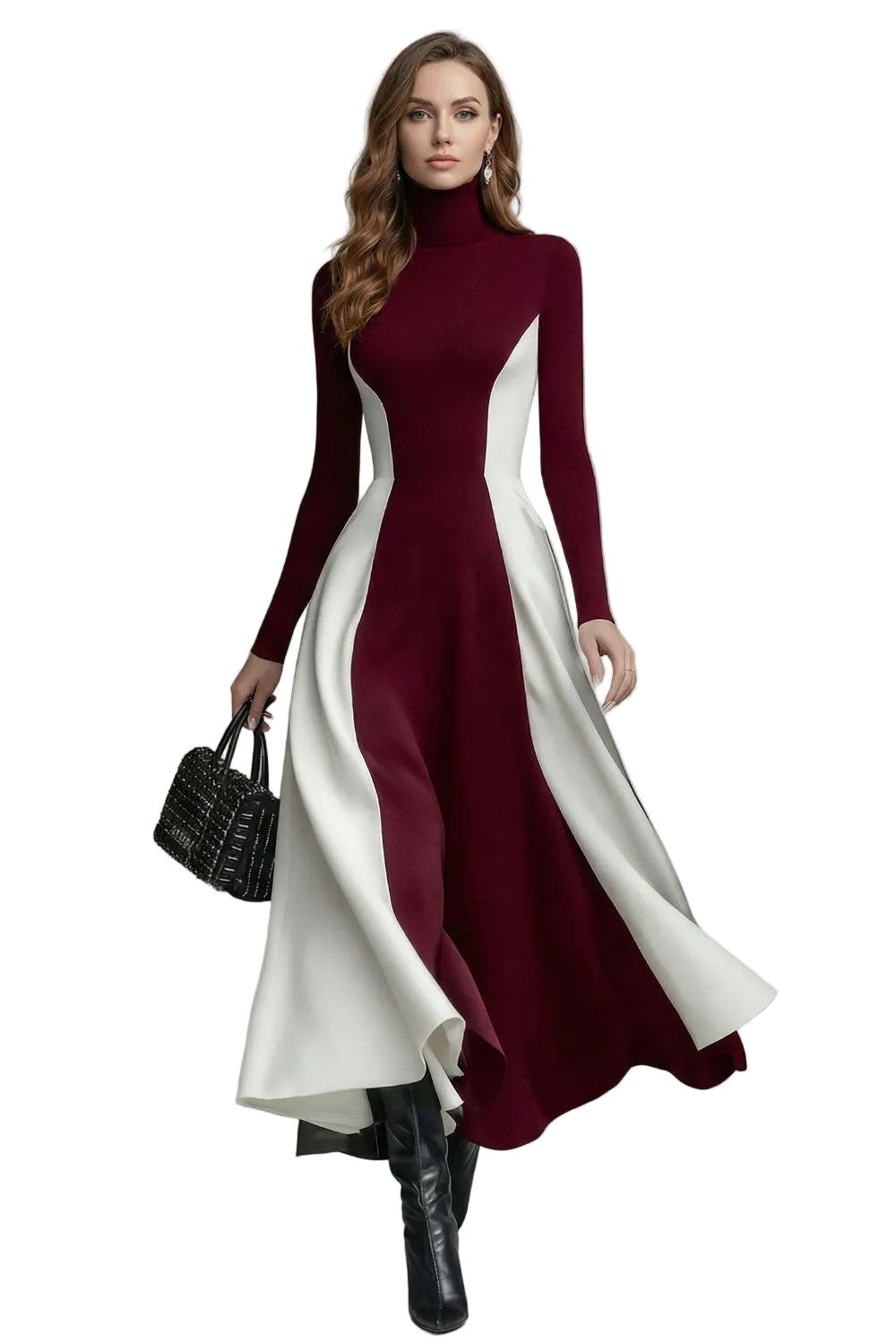 Mariveille – Sculpted contrast flow – Turtleneck dress