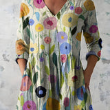 MULTICOLOUR LONG BLOUSE WITH V-NECK 10