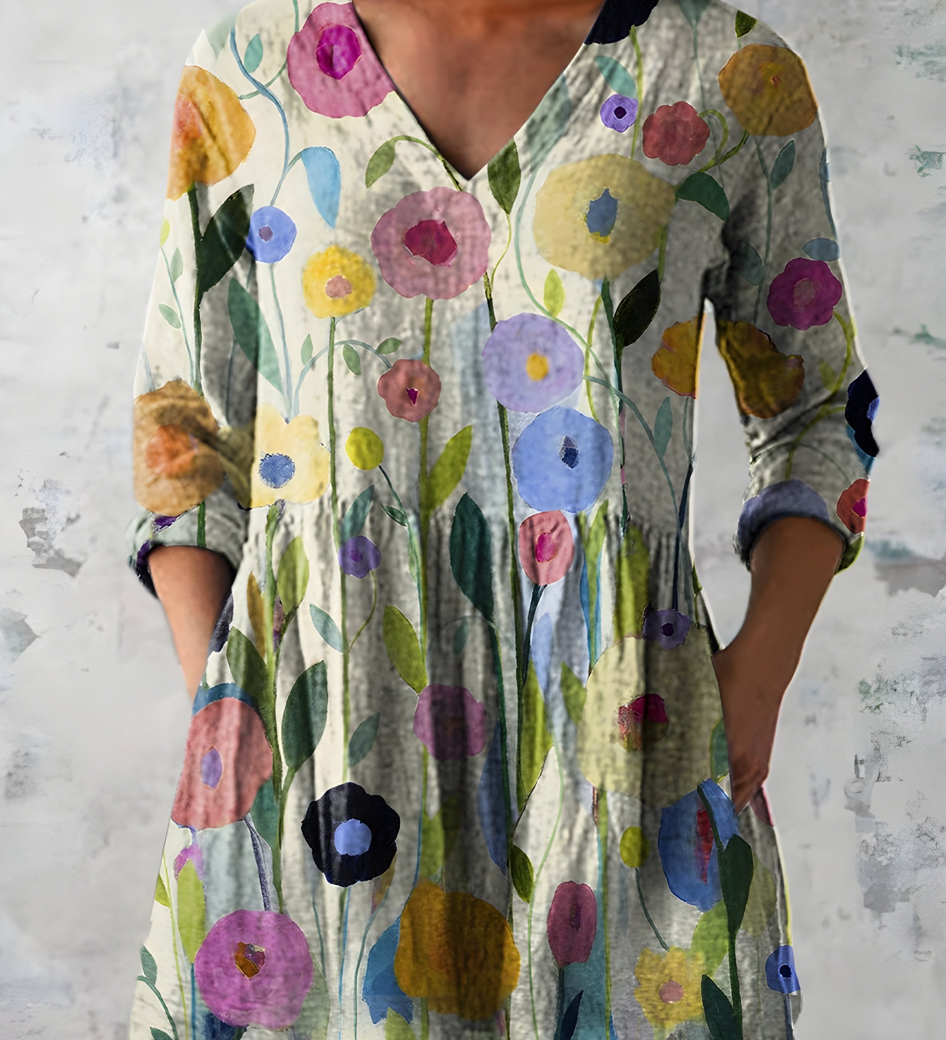 MULTICOLOUR LONG BLOUSE WITH V-NECK 10