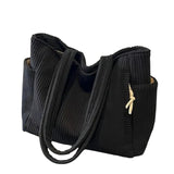 RIBBED TOTE BAG WITH DRAWSTRING DETAIL