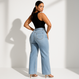 ELASTIC MID-WAIST DENIM PANTS