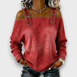 CASUAL BUCKLE STRAP DENIM TOP