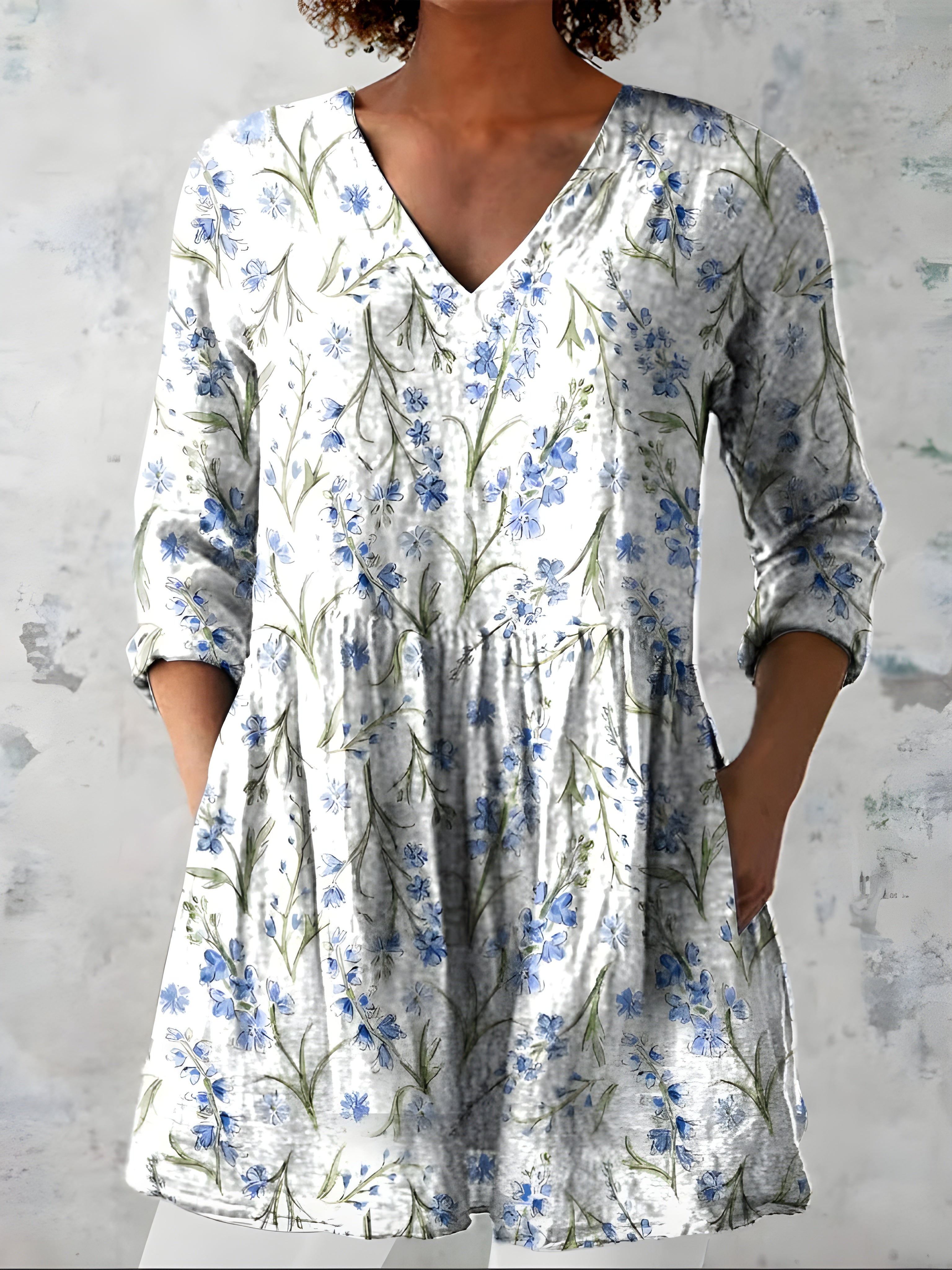 WHITE LONG BLOUSE WITH V-NECK