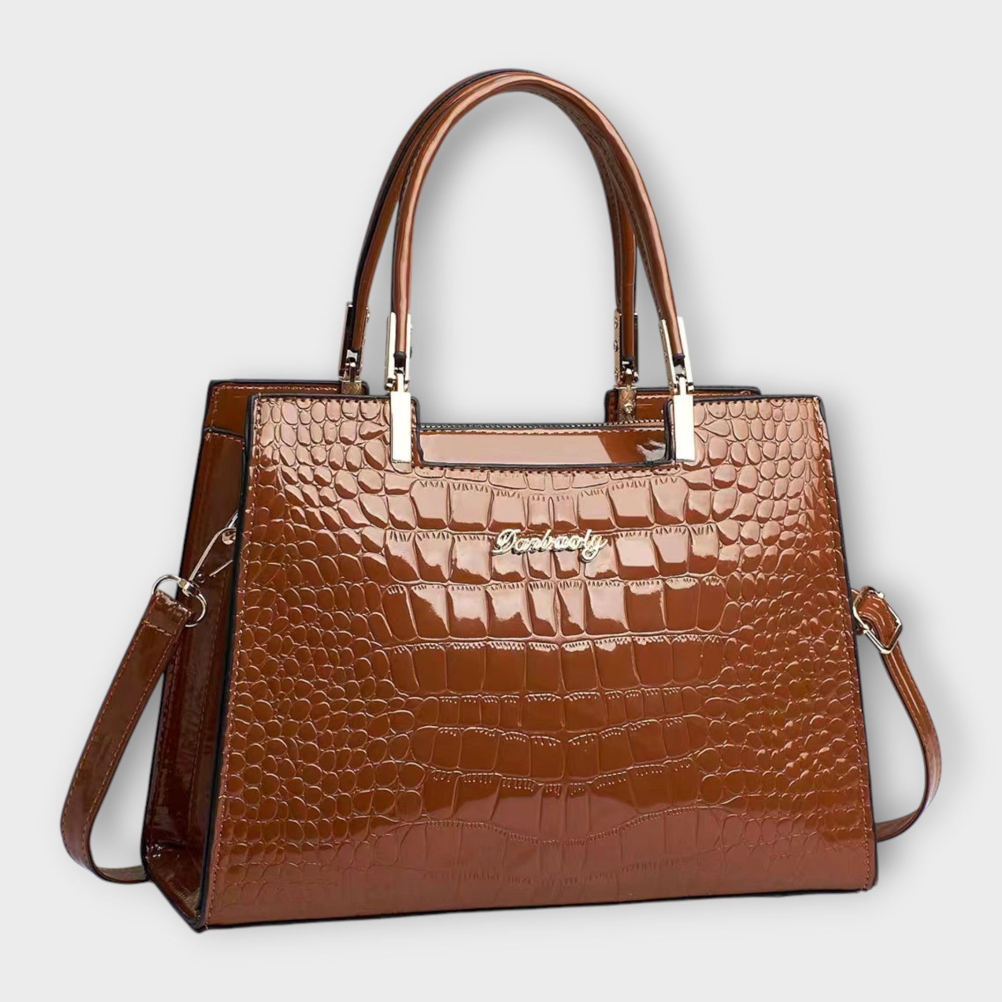 GLOSSY CROC-EMBOSSED HANDBAG