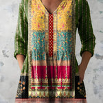 MULTICOLOUR LONG BLOUSE WITH V-NECK 2