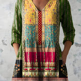 MULTICOLOUR LONG BLOUSE WITH V-NECK 2