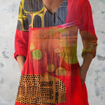 RED LONG BLOUSE WITH V-NECK