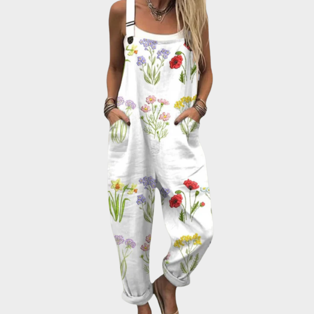WHITE PRINTED COMFORT JUMPSUIT