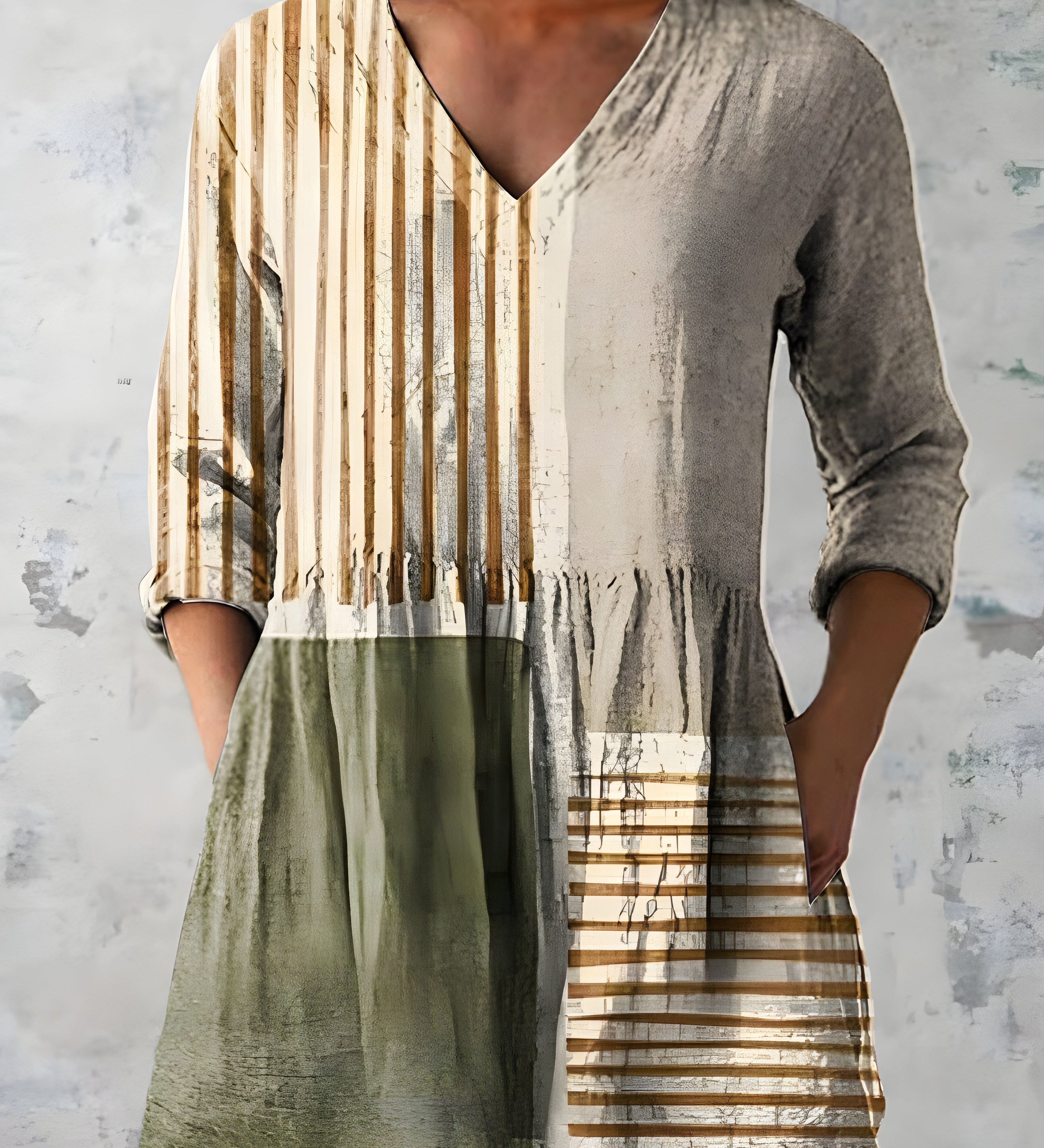 MULTICOLOUR LONG BLOUSE WITH V-NECK 6