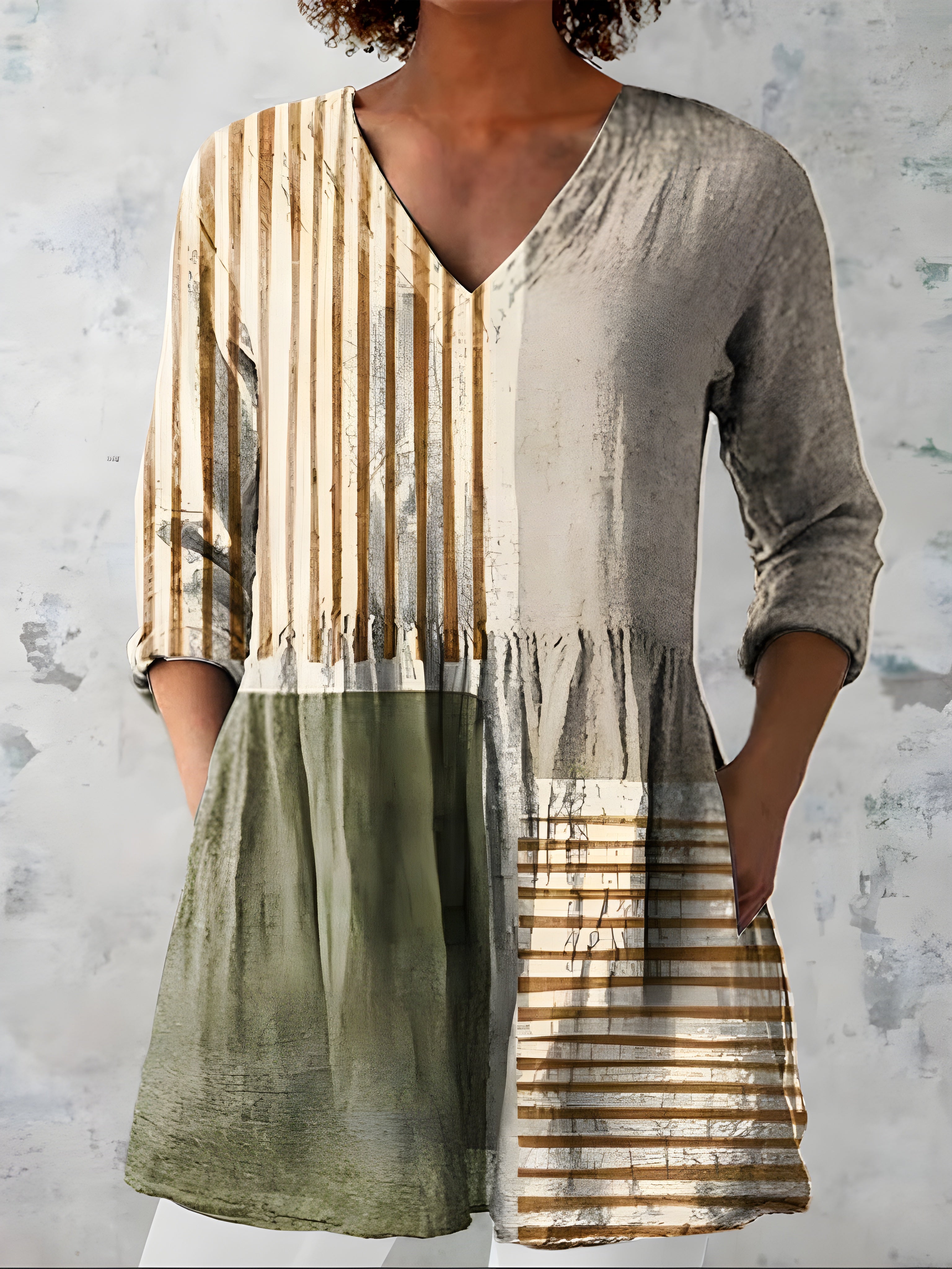MULTICOLOUR LONG BLOUSE WITH V-NECK 6