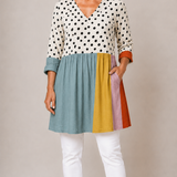 MULTICOLOUR LONG BLOUSE WITH V-NECK 13