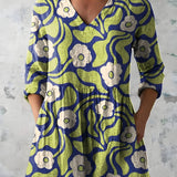 GREEN LONG BLOUSE WITH V-NECK 3