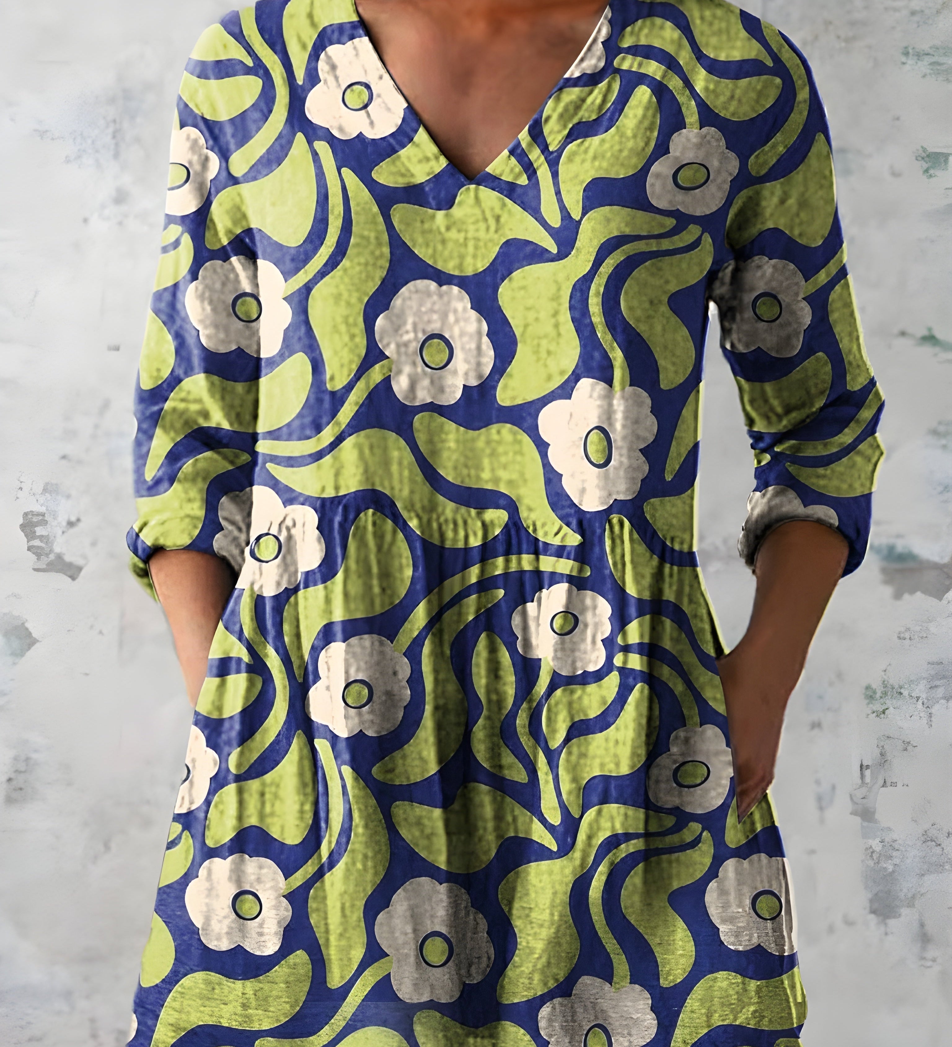 GREEN LONG BLOUSE WITH V-NECK 3