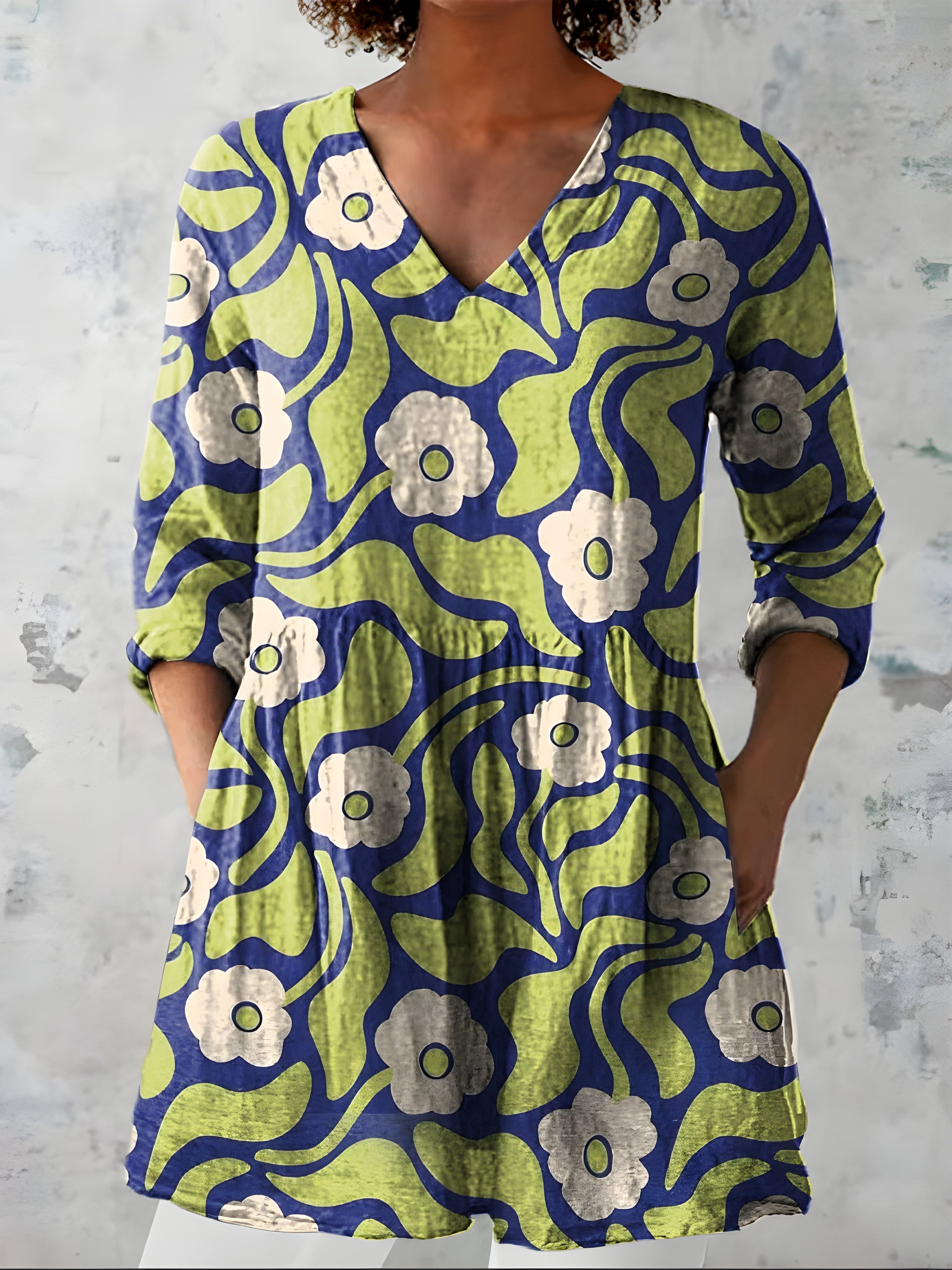 GREEN LONG BLOUSE WITH V-NECK 3