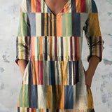 MULTICOLOUR LONG BLOUSE WITH V-NECK 1