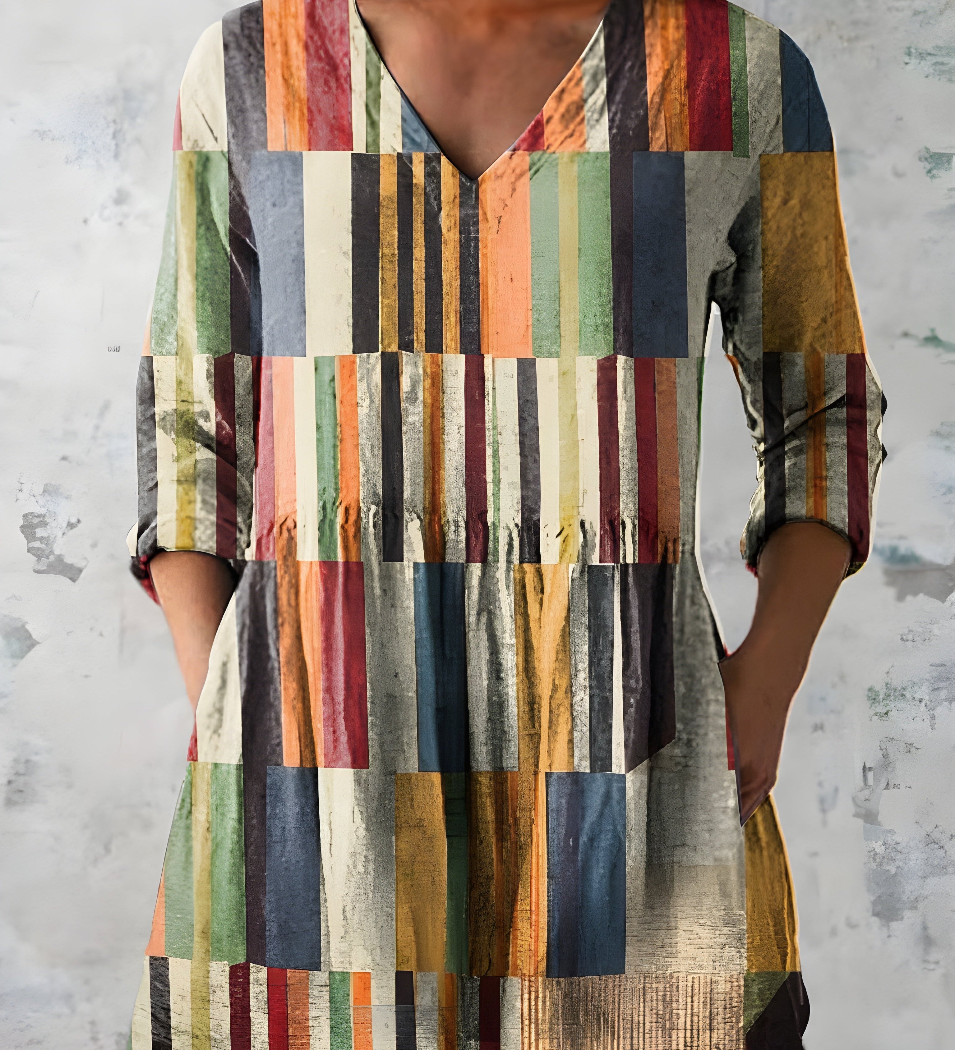 MULTICOLOUR LONG BLOUSE WITH V-NECK 1