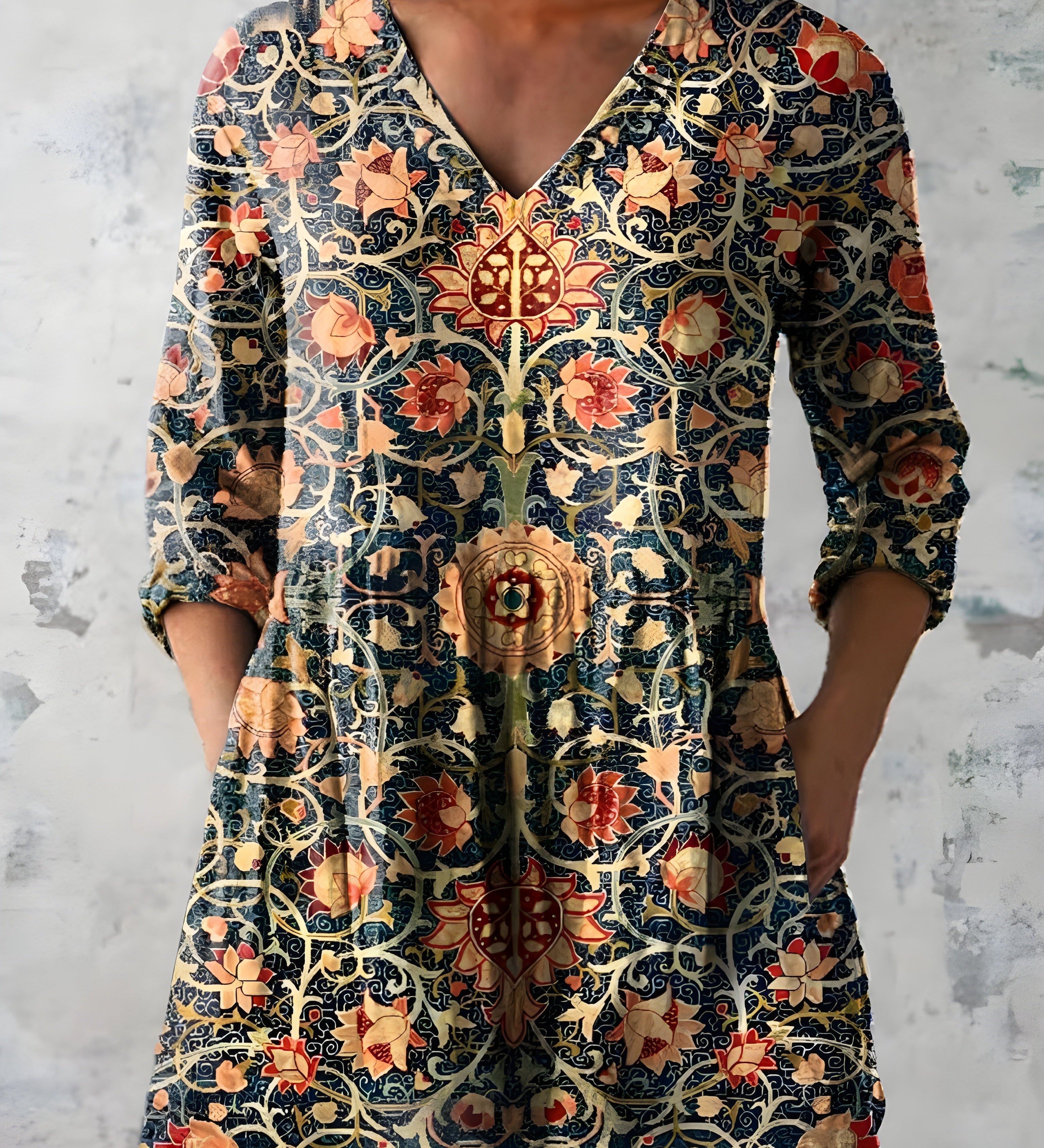 MULTICOLOUR LONG BLOUSE WITH V-NECK 5