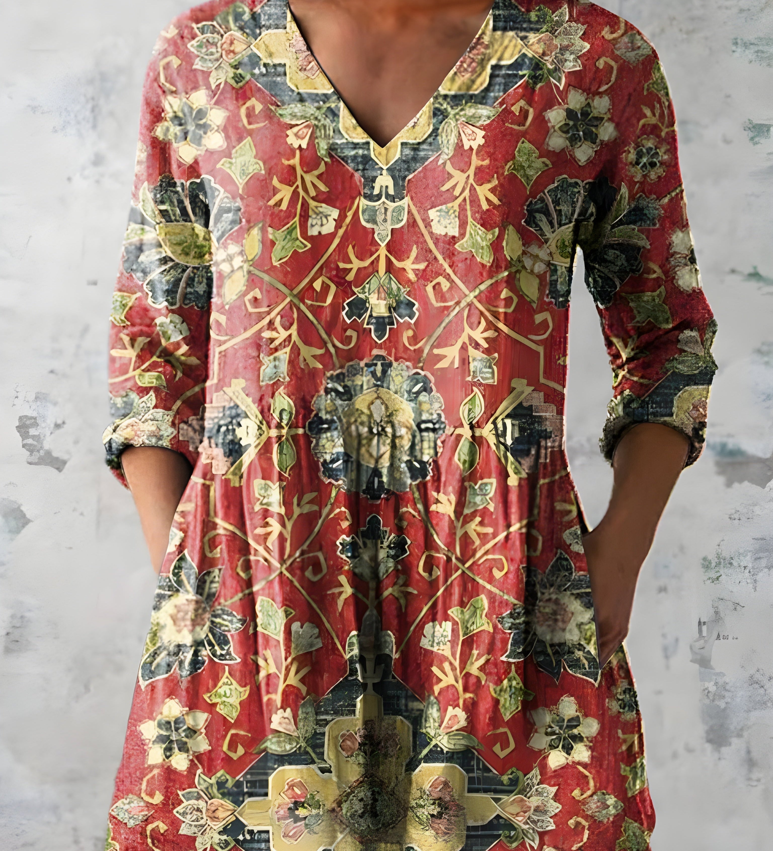MULTICOLOUR LONG BLOUSE WITH V-NECK 9