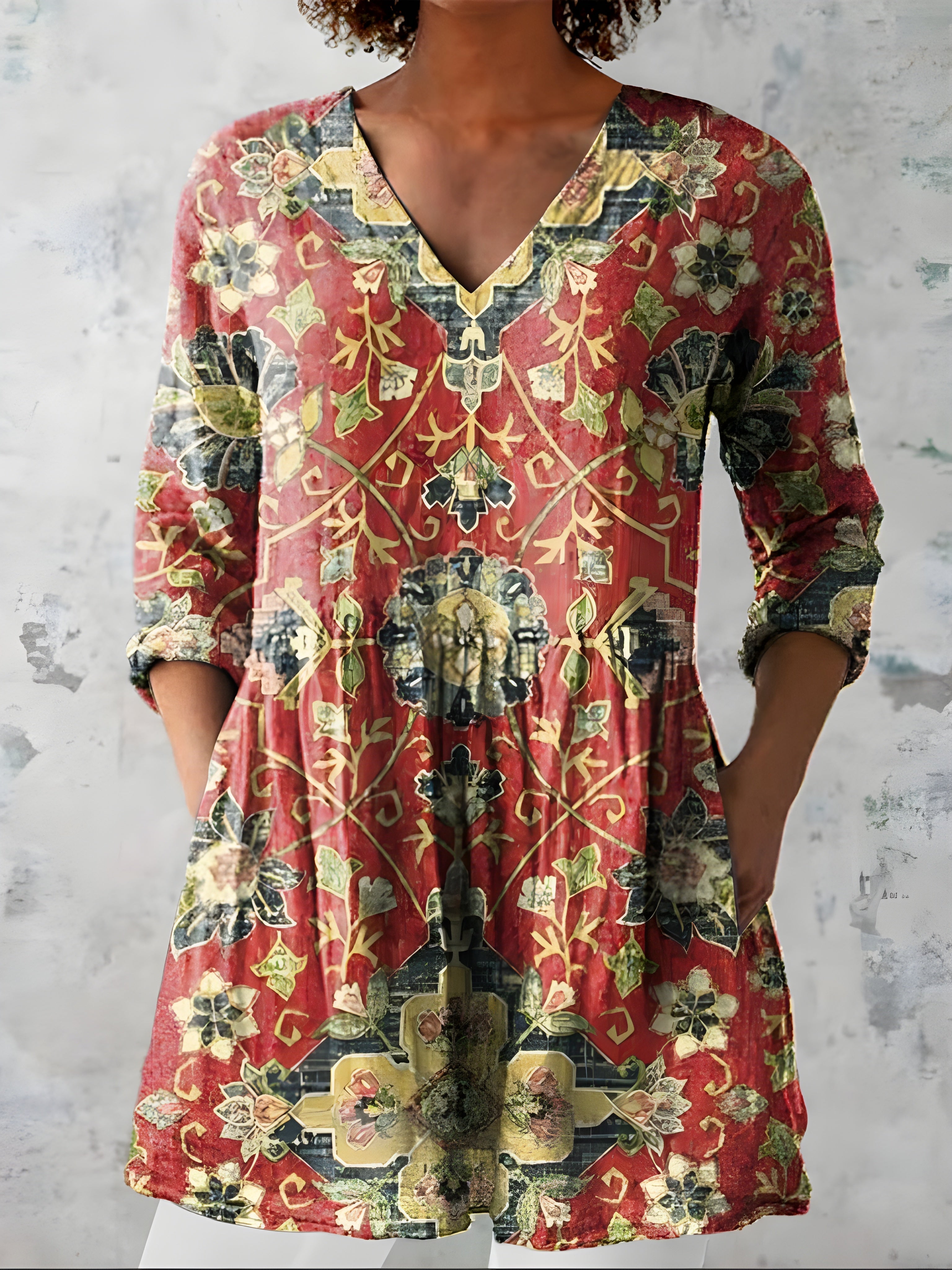 MULTICOLOUR LONG BLOUSE WITH V-NECK 9