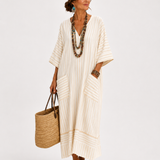 BEIGE STRIPED CAFTAN
