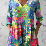 MULTICOLOUR LONG BLOUSE WITH V-NECK 7