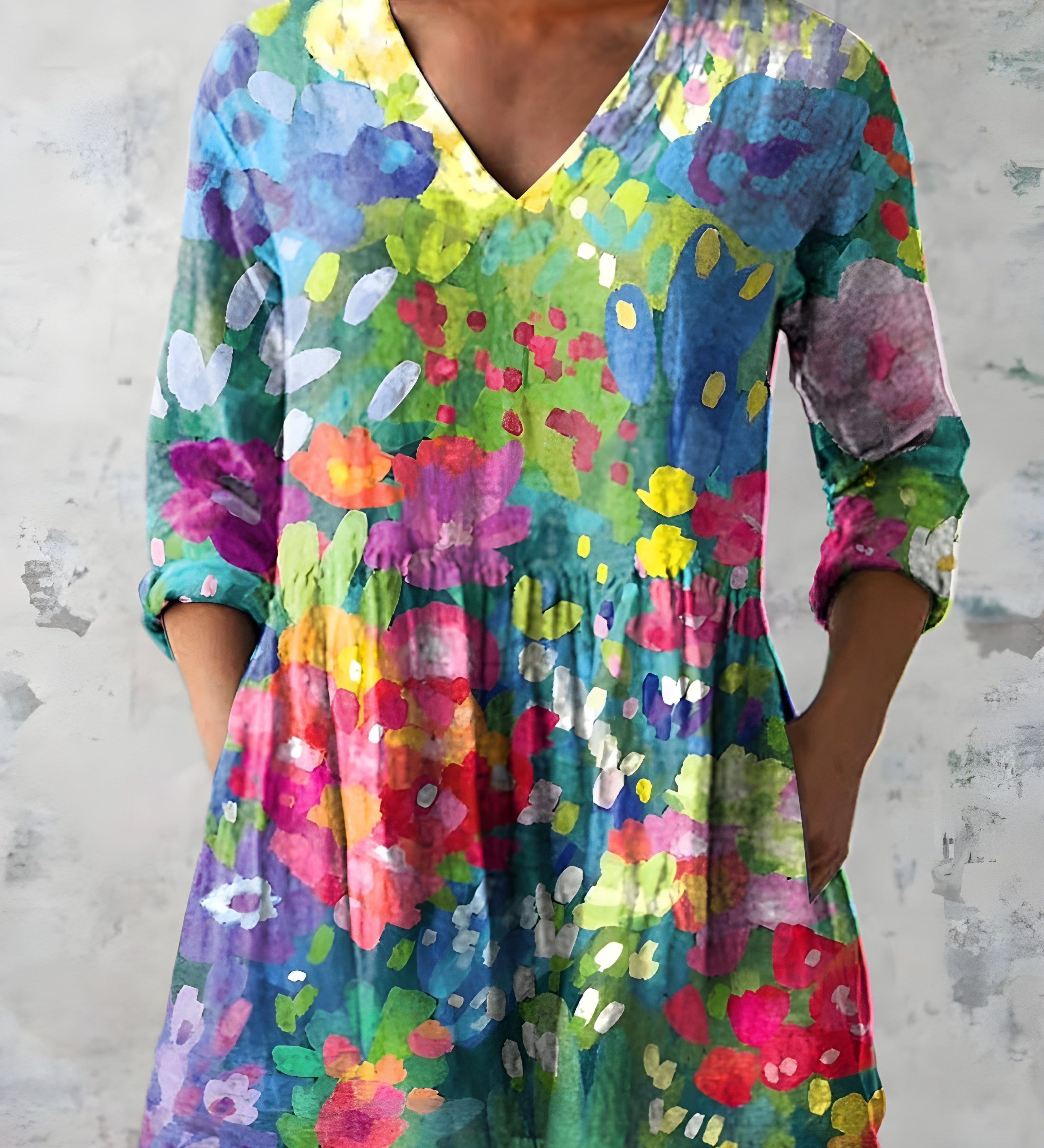 MULTICOLOUR LONG BLOUSE WITH V-NECK 7
