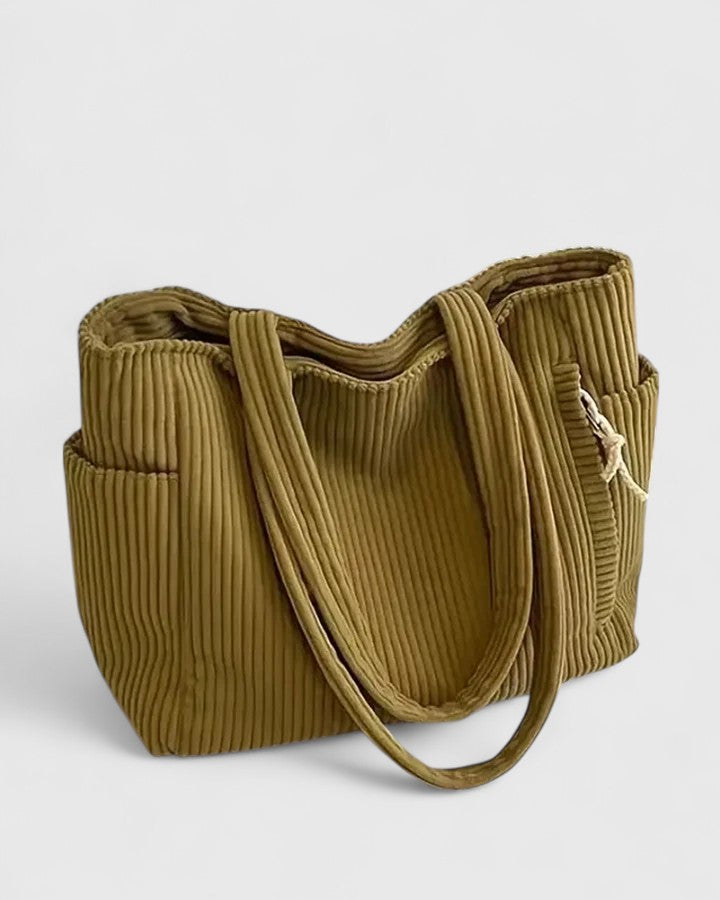 RIBBED TOTE BAG WITH DRAWSTRING DETAIL