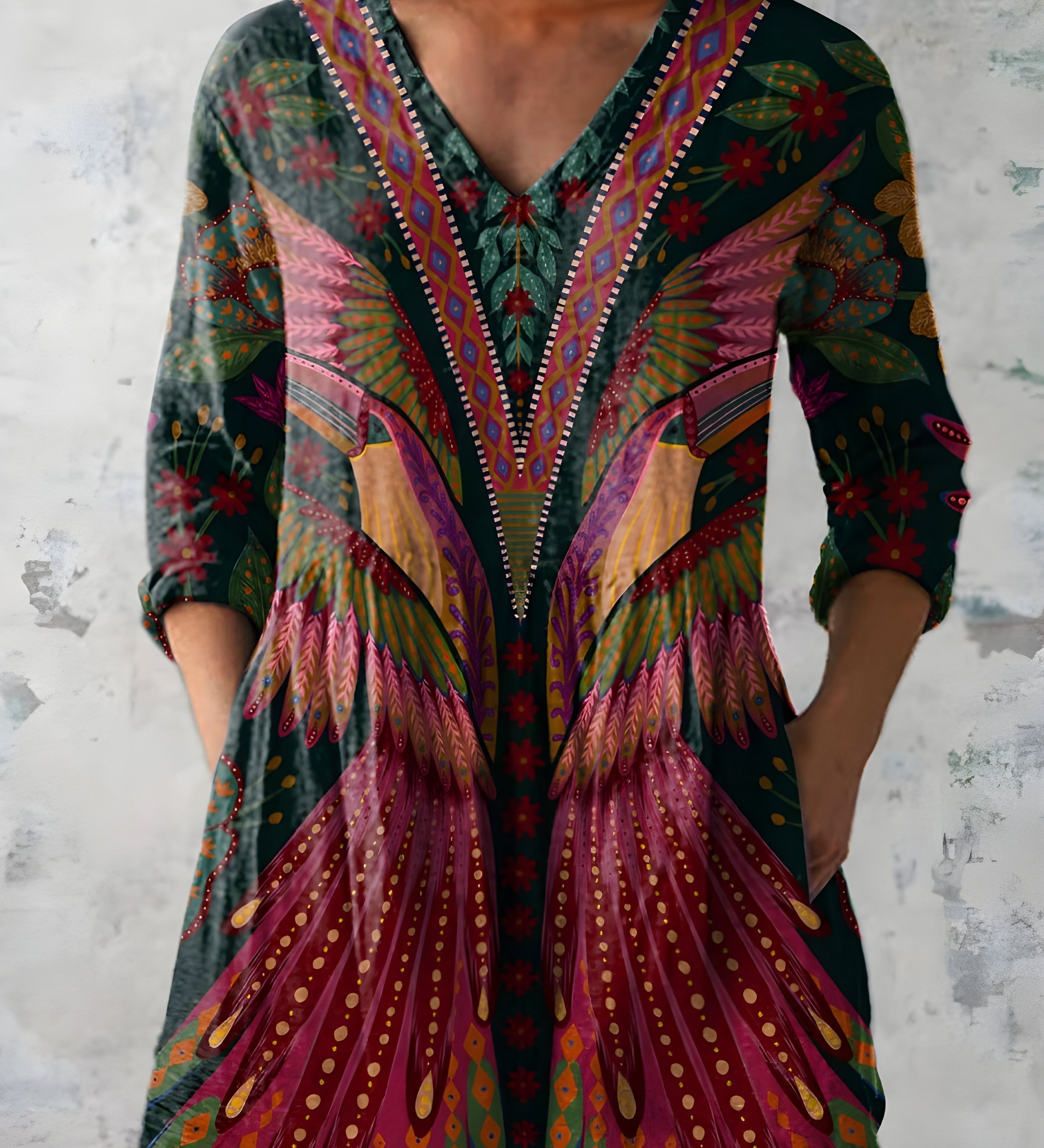 MULTICOLOUR LONG BLOUSE WITH V-NECK 8