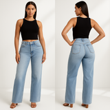ELASTIC MID-WAIST DENIM PANTS