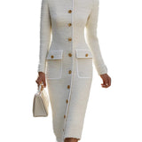 Tweed Midi Dress – Ivory Button-Down