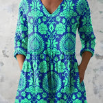 TEAL LONG BLOUSE WITH V-NECK
