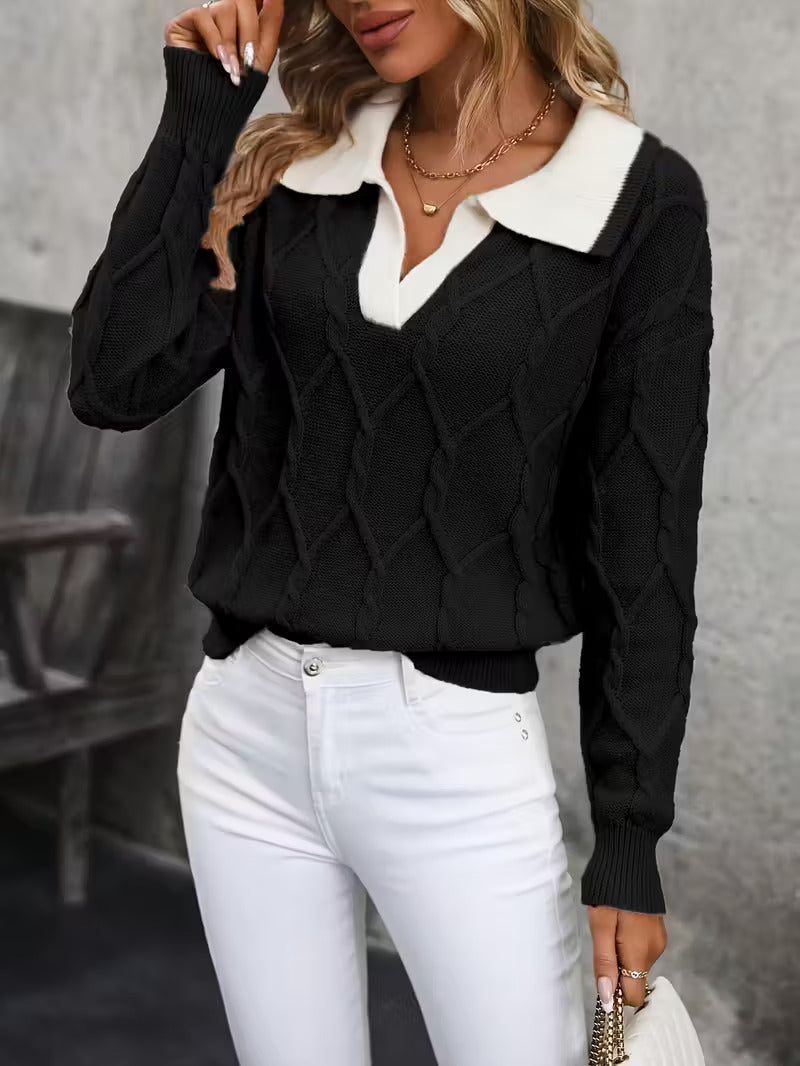 CABLE KNIT SWEATER WITH COLLAR