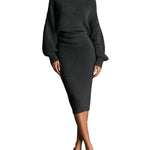 Women's Charcoal Chic Knit Turtleneck Oversized Knit Midi Dress MDA1624J6I
