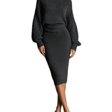 Women's Charcoal Chic Knit Turtleneck Oversized Knit Midi Dress MDA1624J6I