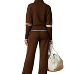 Retro Sporty Webbing Grey-white Half-zip Sweatshirt And Wide-leg Pants Set