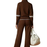 Retro Sporty Webbing Grey-white Half-zip Sweatshirt And Wide-leg Pants Set