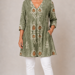 GREEN LONG BLOUSE WITH V-NECK 1