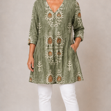 GREEN LONG BLOUSE WITH V-NECK 1